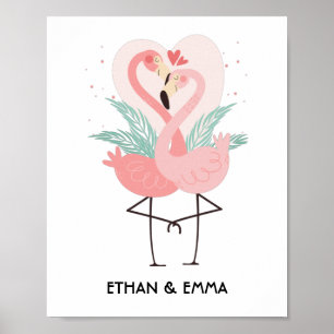 Cute Flamingo Couple Personalized Valentine's Day Poster