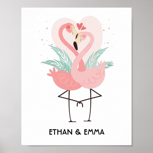 Cute Flamingo Couple Personalized Valentine's Day Poster (Front)