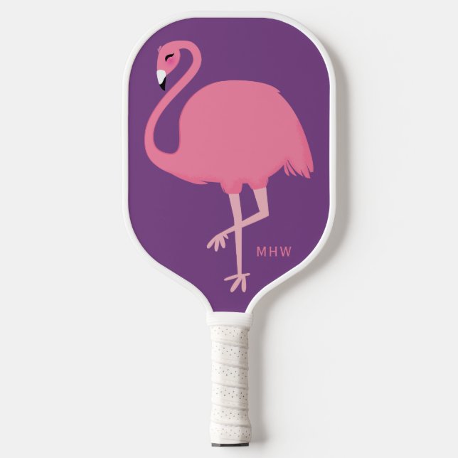 Cute Flamingo custom monogram Pickleball Paddle (Front)