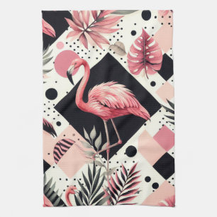 Cute Flamingo Geometric Tea Towel