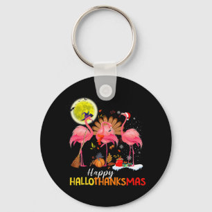 Cute Flamingo HalloThanksmas Happy Halloween Thank Key Ring