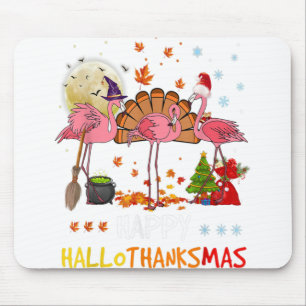 Cute Flamingo HalloThanksmas Happy Halloween Thank Mouse Mat