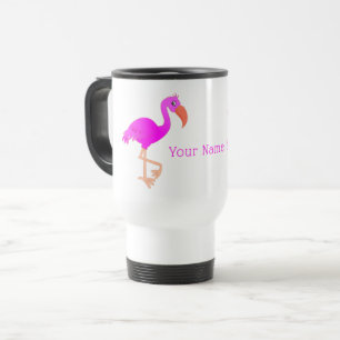 Cute Flamingo - Happy -Add Your Name / Text Travel Mug