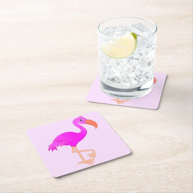 Cute Flamingo - Happy Square Paper Coaster (Insitu)
