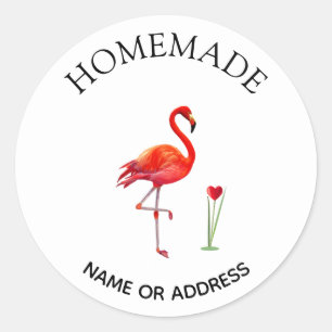 Cute Flamingo & Heart Homemade Classic Round Sticker