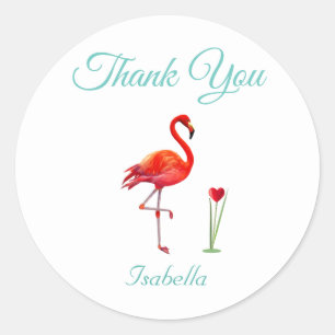 Cute Flamingo & Heart Thank You Classic Round Sticker