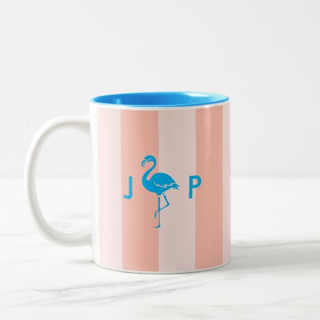 Cute Flamingo | Monogram Initials Minimalist Two-Tone Coffee Mug (Left)