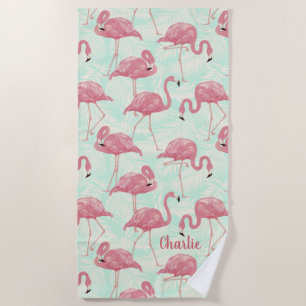 Cute Flamingo pattern custom name beach towel