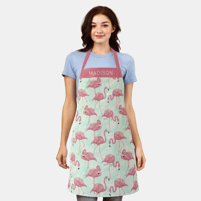 Cute Flamingo pattern custom name prons Apron (Worn)