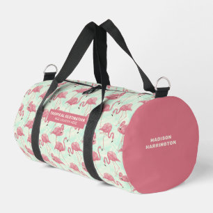 Cute Flamingo pattern custom name & text Duffle Bag