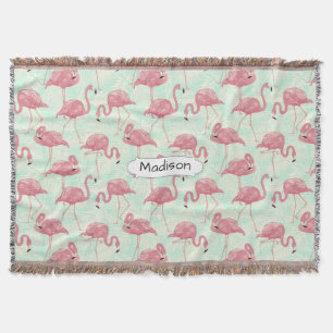 Cute Flamingo Pattern custom name throw blanket