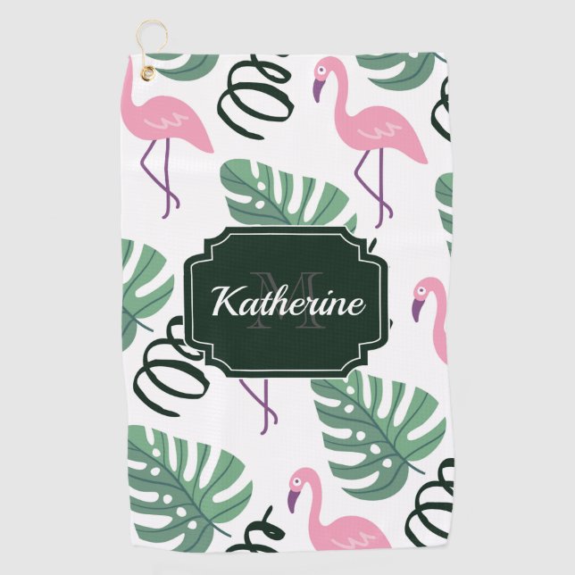 Cute Flamingo Pattern Golf Towel (Front)