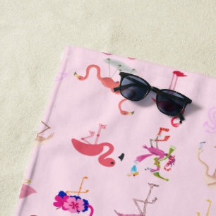 cute Flamingo pattern summer tropical Blush pink Beach Towel