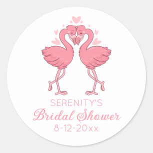 Cute Flamingo Pink Tropical Beach Bridal Shower Classic Round Sticker