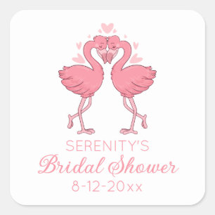 Cute Flamingo Pink Tropical Beach Bridal Shower Square Sticker