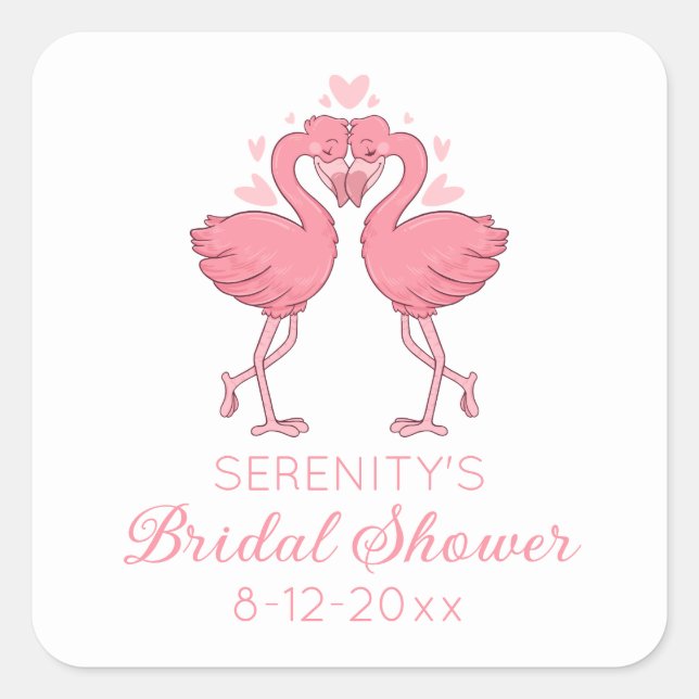 Cute Flamingo Pink Tropical Beach Bridal Shower Square Sticker (Front)