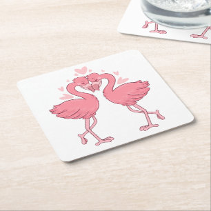 Cute Flamingo Pink Tropical Beach Wedding Square Paper Coaster