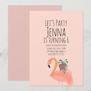 Cute Flamingo Plant Birthday  Party Pink Invitation