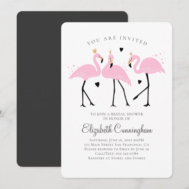 Cute Flamingo Princess Bridal Shower Invitation (Front/Back)