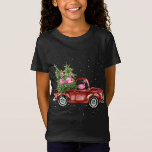 Cute Flamingo Ride Wagon Red Truck Xmas Tree Funny T-Shirt