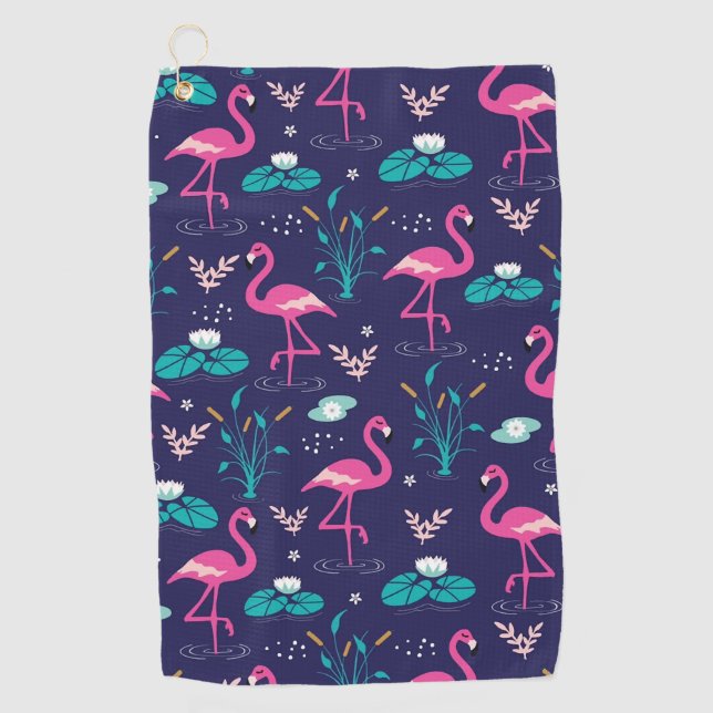 Cute Flamingo Seamless Pattern Golf Towel (Front)