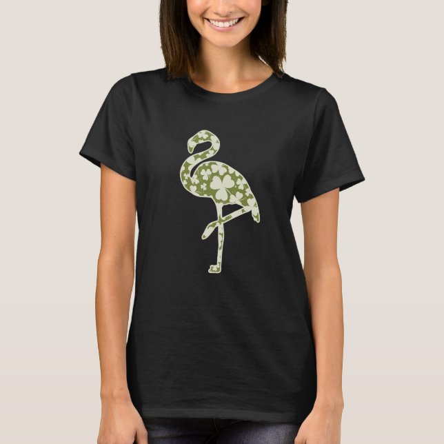 Cute Flamingo Shamrocks Irish St Patricks Day Anim T-Shirt (Front)