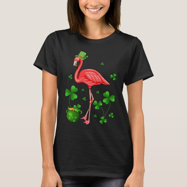 Cute Flamingo St Patrick's Day Leprechaun Hat Flam T-Shirt (Front)