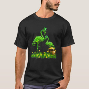 Cute Flamingo St Patricks Day Shamrock Funny T-Shirt