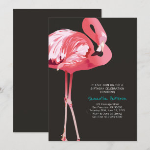 Cute Flamingo Tropical Birthday Party Invitation