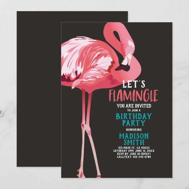 Cute Flamingo Tropical Birthday Party Invitation (Front/Back)