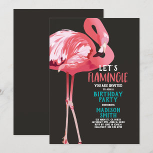 Cute Flamingo Tropical Birthday Party Invitation