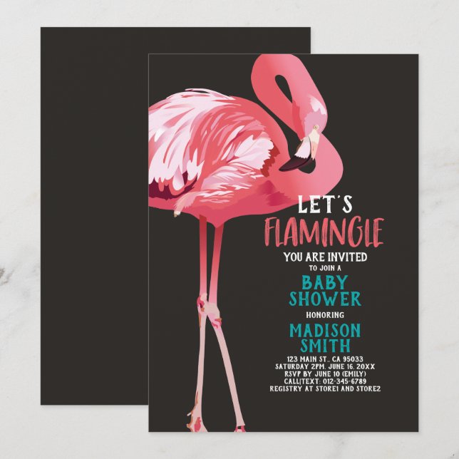 Cute Flamingo Tropical Let's Flamingle Baby Shower Invitation (Front/Back)