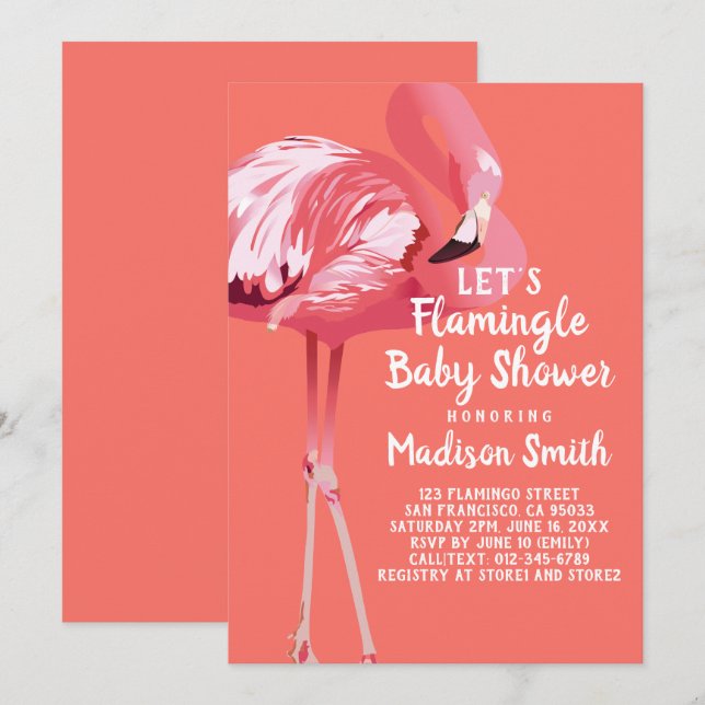 Cute Flamingo Tropical Let's Flamingle Baby Shower Invitation (Front/Back)