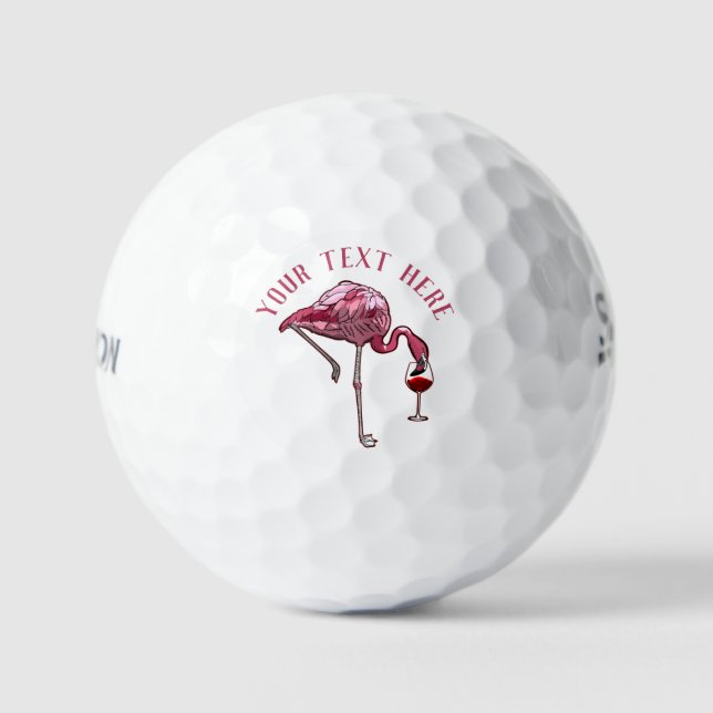 Cute Flamingo Wine Drinker Custom Team Golf Balls (Front)