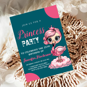 Cute flamingo with crown birthday invitation