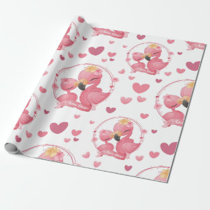 Cute Flamingos I Love Mama Wrapping Paper