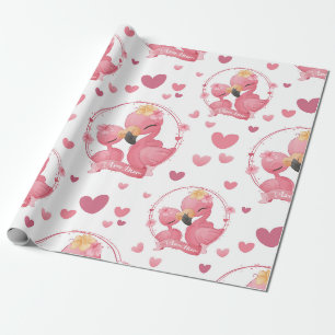 Cute Flamingos I Love Mum Wrapping Paper