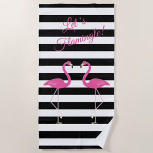 Cute Flamingos, Let's Flamingle Beach Towel