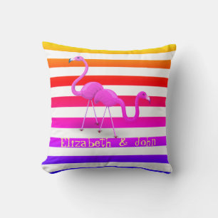 Cute Flamingos,Ombre Stripes Cushion