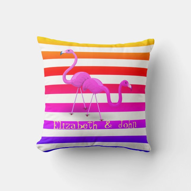 Cute Flamingos,Ombre Stripes Cushion (Front)