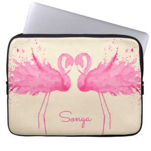 Cute Flamingos With Your Name Laptop Sleeve