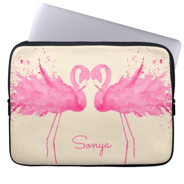 Cute Flamingos With Your Name Laptop Sleeve (Front)