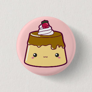 Cute Flan with Strawberry & Cream 3 Cm Round Badge