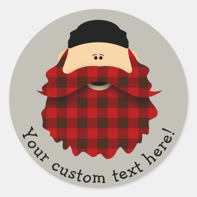 Cute Flannel Red Plaid Bearded Character Classic Round Sticker (Front)