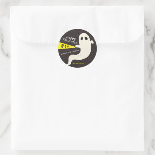 Cute Flashlight Ghost Happy Halloween Favour Classic Round Sticker