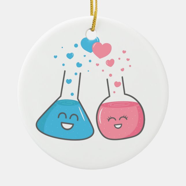 Cute flasks in love, we've got chemistry ceramic tree decoration (Front)