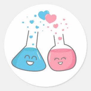 Cute flasks in love, we've got chemistry classic round sticker