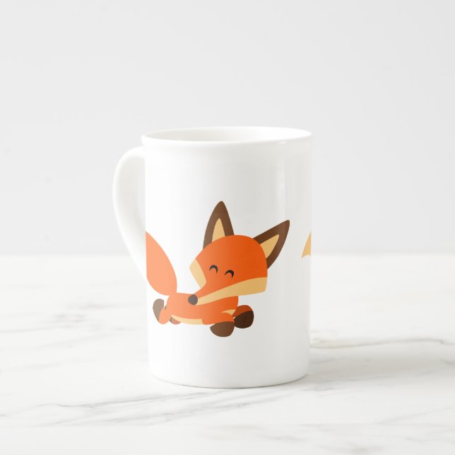 Cute Fleet Cartoon Fox Bone China Mug (Front Left)
