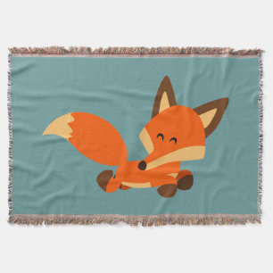 Cute Fleet Cartoon Fox Throw Blanket