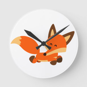 Cute Fleet Cartoon Fox Wall Clock